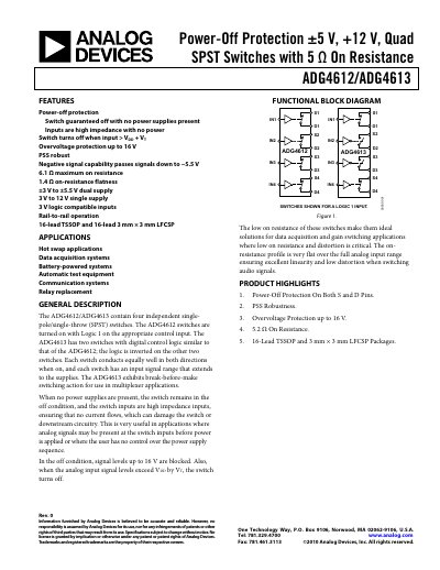 Analog Devices ADG4612/ADG4613 Quad SPST Switch Datasheet - cover page