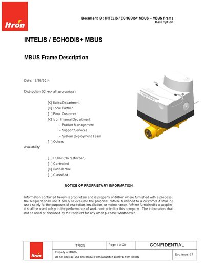Itron INTELIS/ECHODIS+ MBUS M-Bus Frame Description