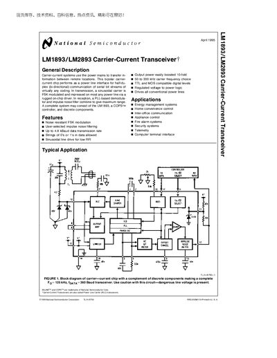 National Semiconductor LM1893/LM2893 Carrier-Current Transceiver Datasheet - cover page