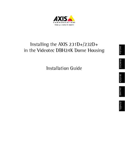 Axis 231D+/232D+ Network Dome Camera Installation Guide for Videotec DBH24K Dome Housing
