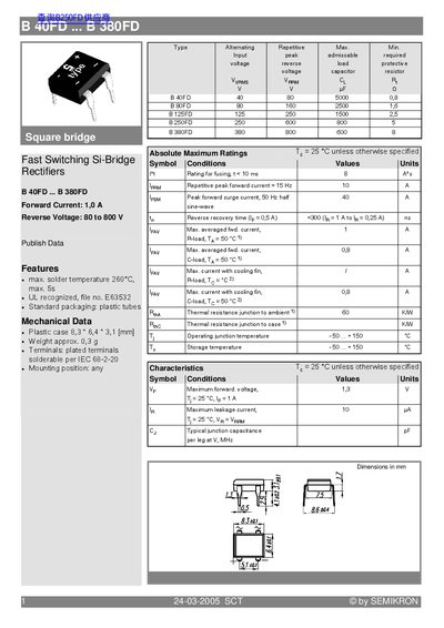 Semikron B 40FD – B 380FD Si-Bridge Rectifier Datasheet - cover page