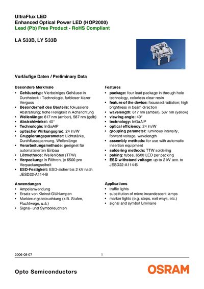 OSRAM LA S33B / LY S33B LED Datasheet - cover page