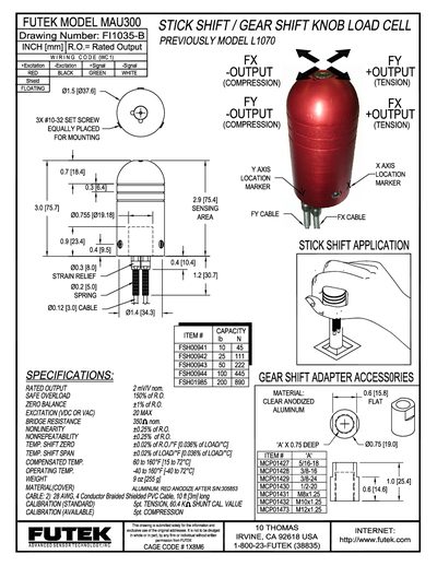 Futek MAU300 Stick Shift Load Cell Datasheet - cover page