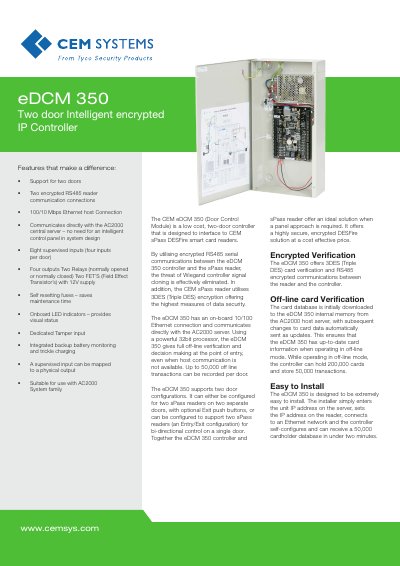 CEM eDCM 350 Two Door Intelligent Encrypted IP Controller Product Leaflet