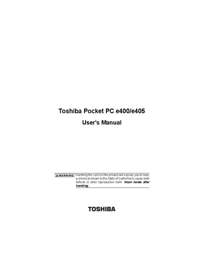 Toshiba e400/e405 Pocket PC User Manual - cover page