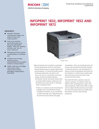 Ricoh InfoPrint 1832/1852/1872 Datasheet - cover page