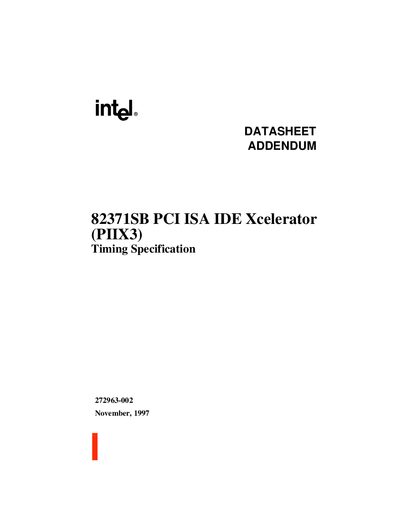 Intel 82371SB (PIIX3) PCI ISA IDE Xcelerator Timing Specification Datasheet Addendum - cover page