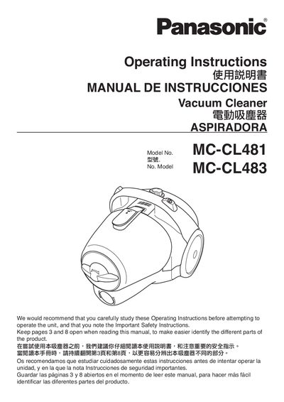 Panasonic MC-CL481 MC-CL483 Vacuum Cleaner User Manual - cover page