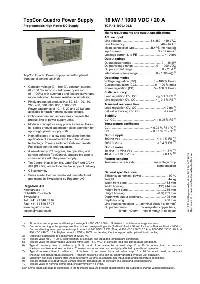 Regatron TC.P.16.1000.400.S Programmable High-Power DC Supply Datasheet - cover page