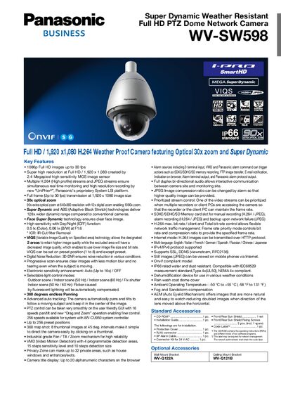 Panasonic WV-SW598 PTZ Dome Network Camera User Manual - cover page