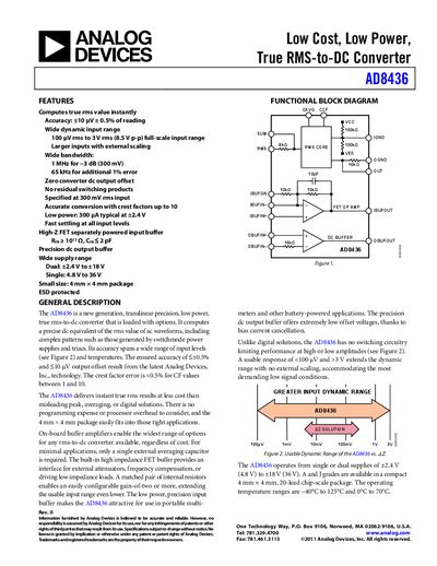 Analog Devices AD8436 True RMS-to-DC Converter Datasheet - cover page