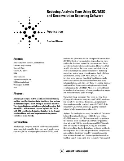 Agilent GC/MSD Deconvolution Reporting Software Application Note - cover page