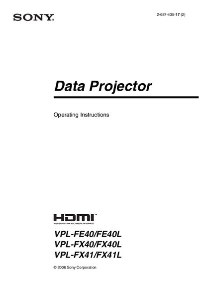 Sony VPL-FE40/FE40L/FX40/FX40L/FX41/FX41L Projector Operating Instructions - cover page