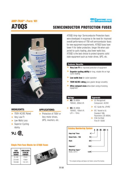 A70QS Semiconductor Protection Fuses Product Leaflet - cover page
