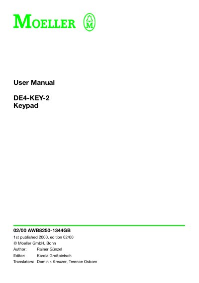 Moeller DE4-KEY-2 LCD Keypad User Manual - cover page