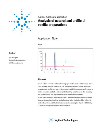 Agilent Application Note: Analysis of Natural and Artificial Vanilla Preparations - cover page