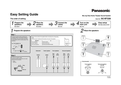 Panasonic SC-BT228 Blu-ray Disc Home Theater Sound System Easy Setting Guide - cover page