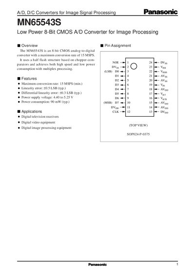 Panasonic MN65543S A/D Converter Datasheet - cover page
