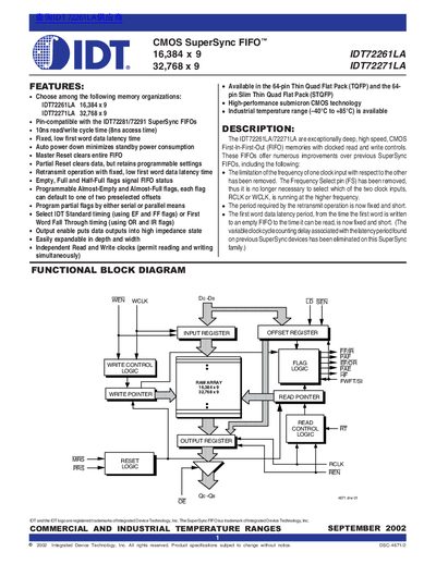 IDT IDT72261LA/IDT72271LA SuperSync FIFO Datasheet - cover page
