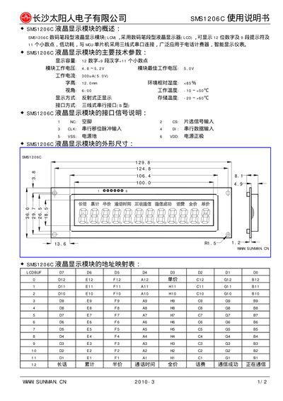 Sunman SMS1206C LCD Display Module User Manual - cover page