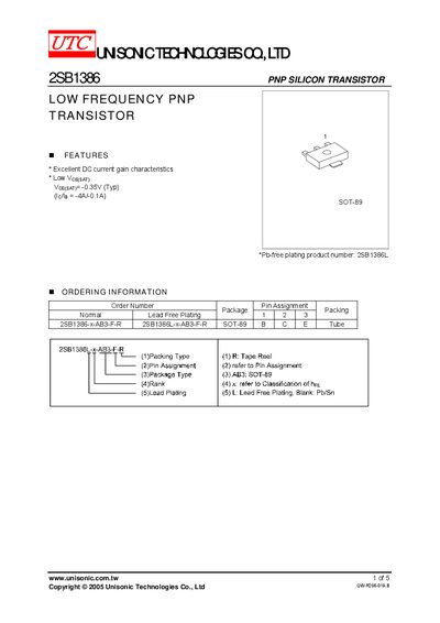 Unisonic 2SB1386 Datasheet - cover page