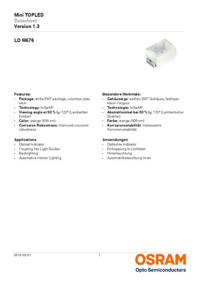 OSRAM M676 Mini TOPLED Datasheet - cover page