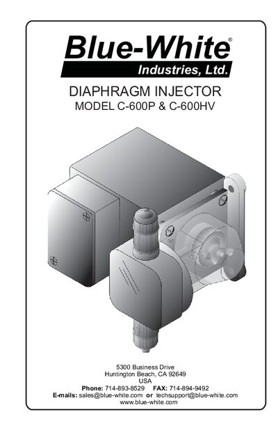Blue-White Diaphragm Injector C-600P & C-600HV User Manual - cover page