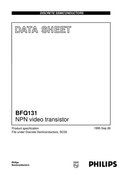 Philips BFQ131 NPN Video Transistor Datasheet - cover page