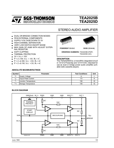 SGS-THOMSON TEA2025B TEA205D handbook - cover page