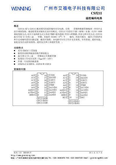 WINNWING CS5211 Remote Control Encoder User Manual - cover page