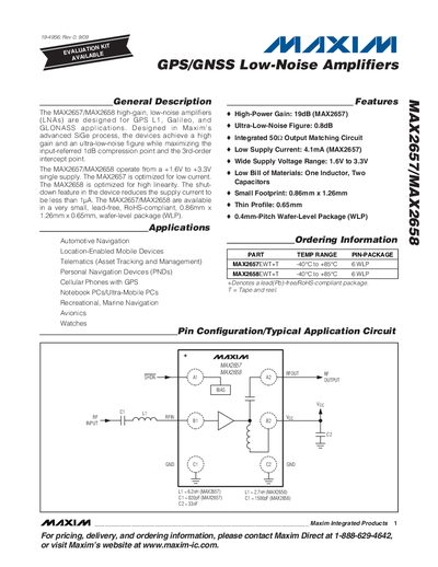 Maxim MAX2657/MAX2658 GPS/GNSS Low-Noise Amplifier Datasheet - cover page