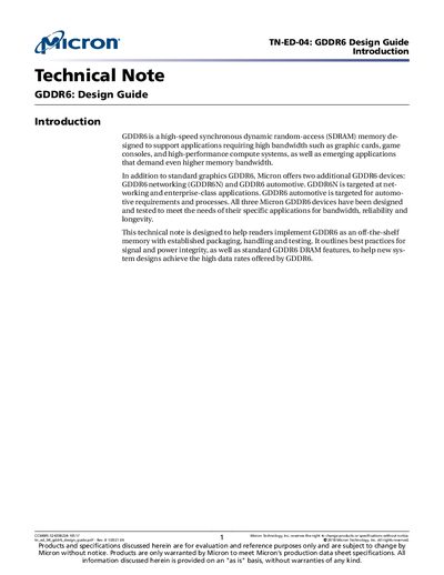 Micron GDDR6 Design Guide - cover page