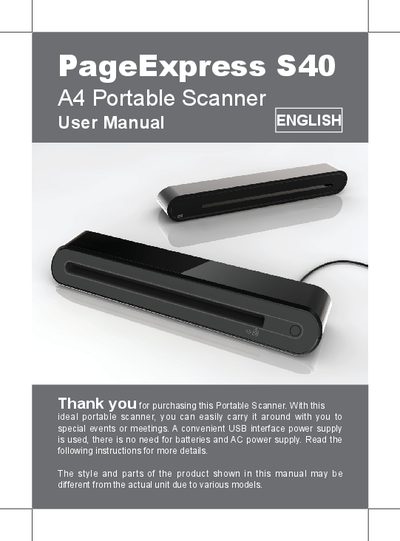 PageExpress S40 A4 Portable Scanner User Manual - cover page