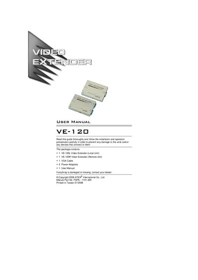 ATEN VE-120 Video Extender User Manual - cover page