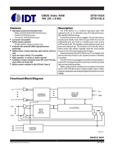 INTEGRATED DEVICE TECHNOLOGY IDT6116SA/IDT6116LA handbook - cover page