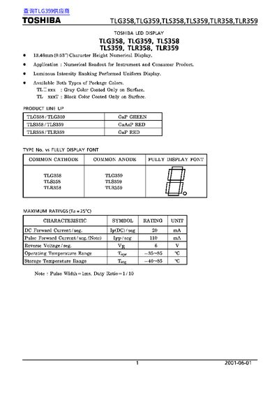 Toshiba TLG358 LED Display Datasheet