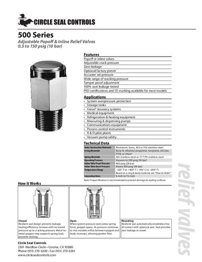 Circle Seal Controls 500 Series Relief Valves Product Leaflet - cover page