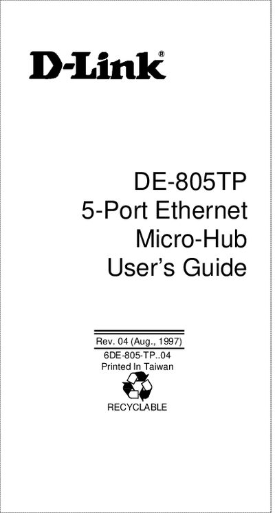 D-Link DE-805TP 5-Port Ethernet Micro-Hub User Manual - cover page