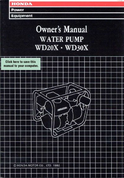 Honda WD20X/WD30X Water Pump Owner's Manual - cover page