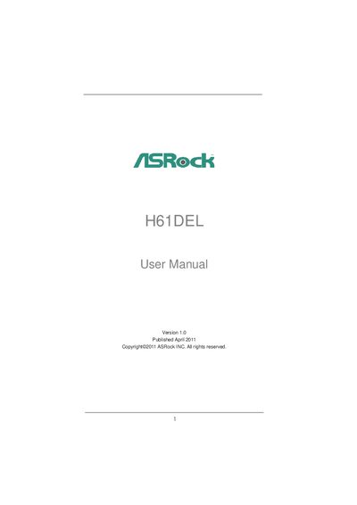 ASRock H61DEL User Manual - cover page