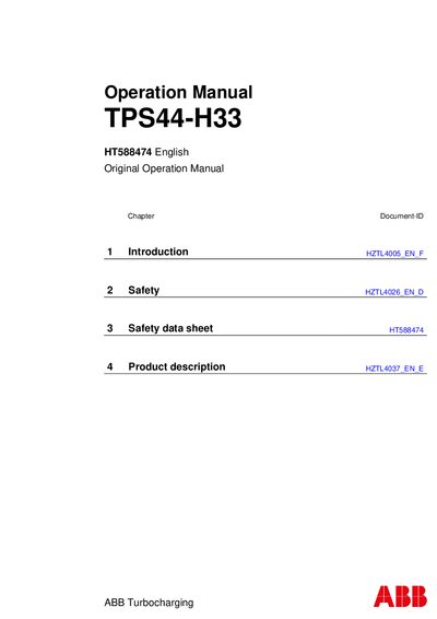 ABB TPS44-H33 Turbocharger Service Manual