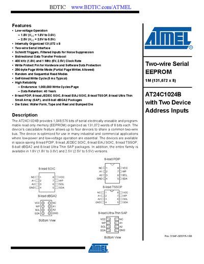 Atmel AT24C1024B EEPROM Manual - cover page