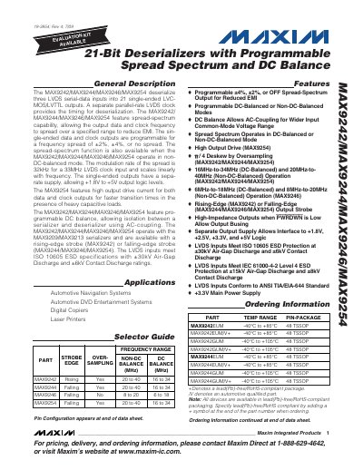Maxim MAX9242/MAX9244/MAX9246/MAX9254 LVDS Deserializer Datasheet - cover page