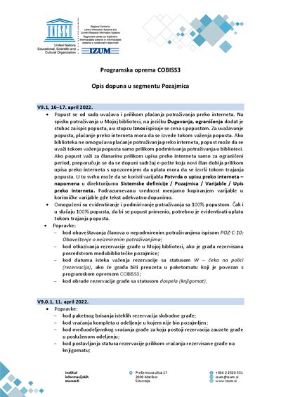 IZUM COBISS3 Pozajmica Description Addendum - cover page