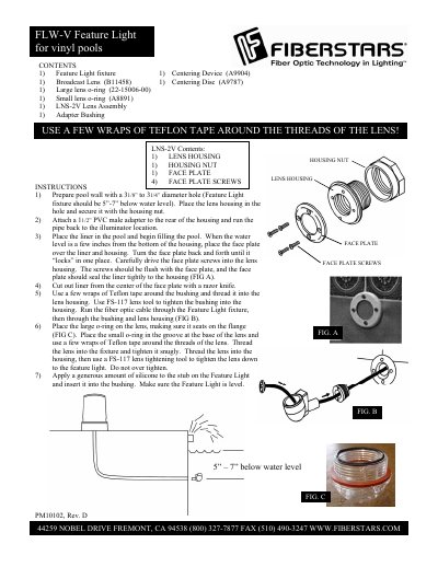 FIBERSTARS LNS-2V FLW-V Feature Light for vinyl pools - cover page