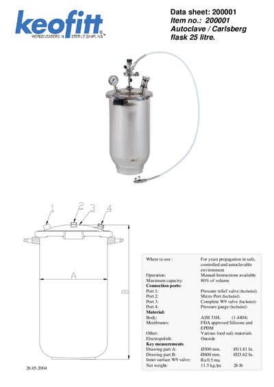 Carlsberg 25 litre Autoclave Flask Data Sheet - cover page