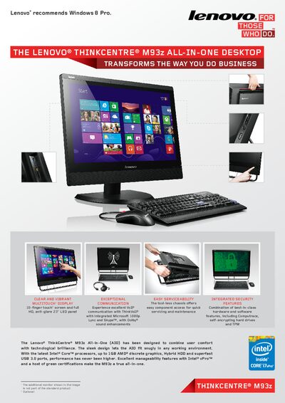Lenovo ThinkCentre M93z All-in-One Desktop Product Leaflet - cover page