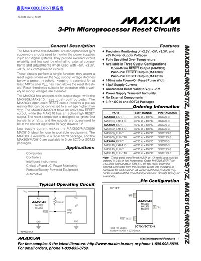 MAXIM MAX803L/M/R/S/T/Z MAX809J/L/M/R/S/T/Z MAX810L/M/R/S/T/Z handbook - cover page