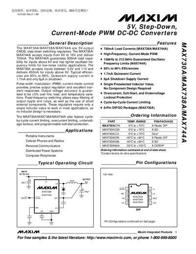 Maxim MAX730A/MAX738A/MAX744A Step-Down Switching Regulator Datasheet