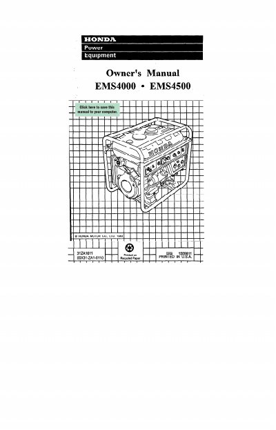 Honda EMS4000/EMS4500 Generator Owner's Manual - cover page